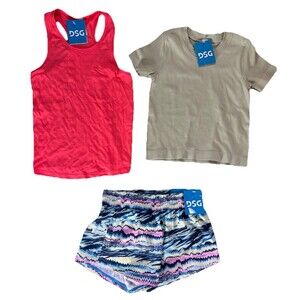 DSG Girls Small 3 Piece Outfit Set Tank, Shorts, Short Sleeve Shirt Coral Sage